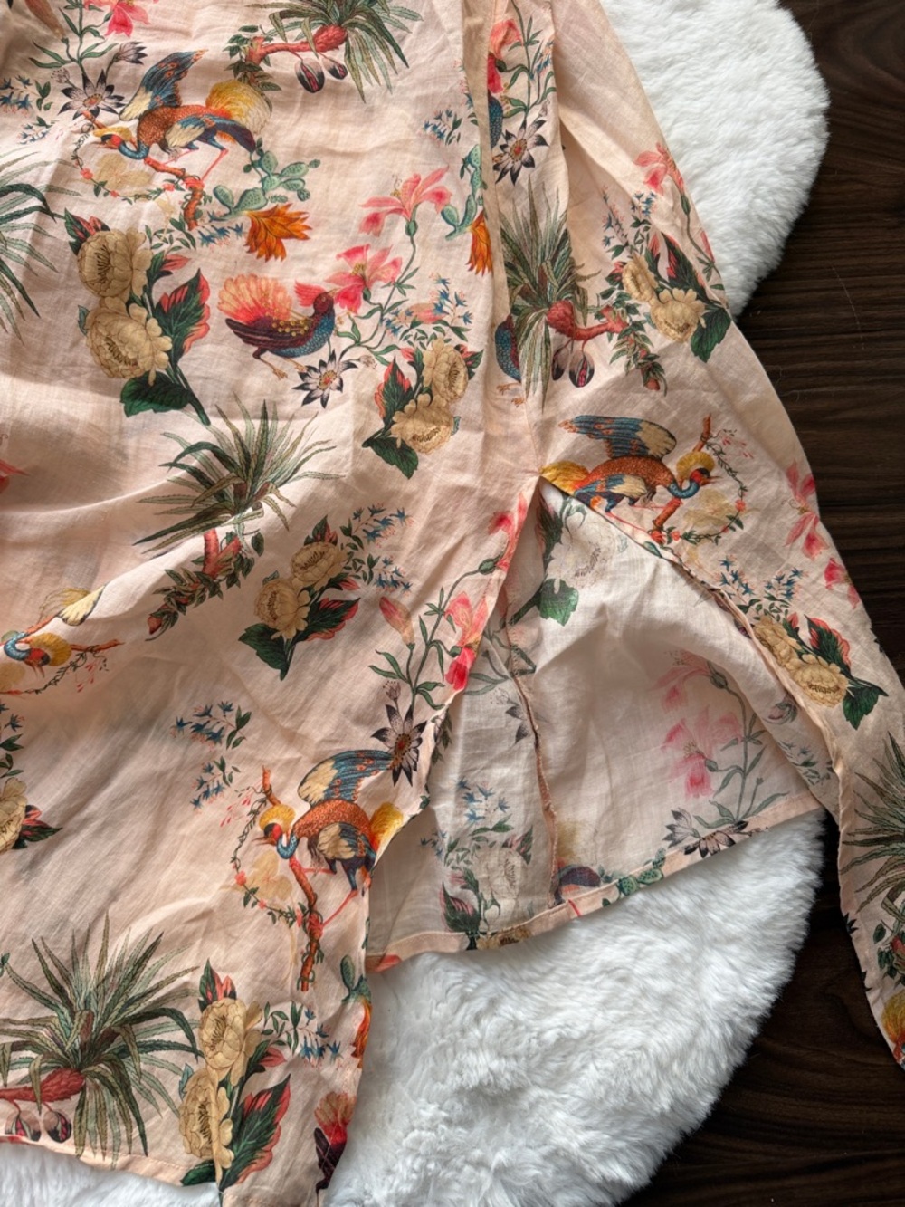 Johnny Was Workshop Floral Peach Midi Dress Embroidered sleeves size XL - Picture 12 of 15
